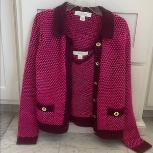 Lilly Pulitzer Pink and Burgundy Knit Cardigan and tank 2 pieces.
